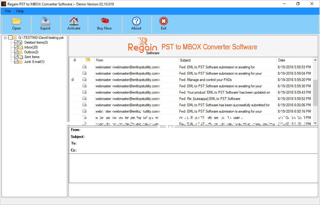 Regain PST to MBOX Converter Screenshots